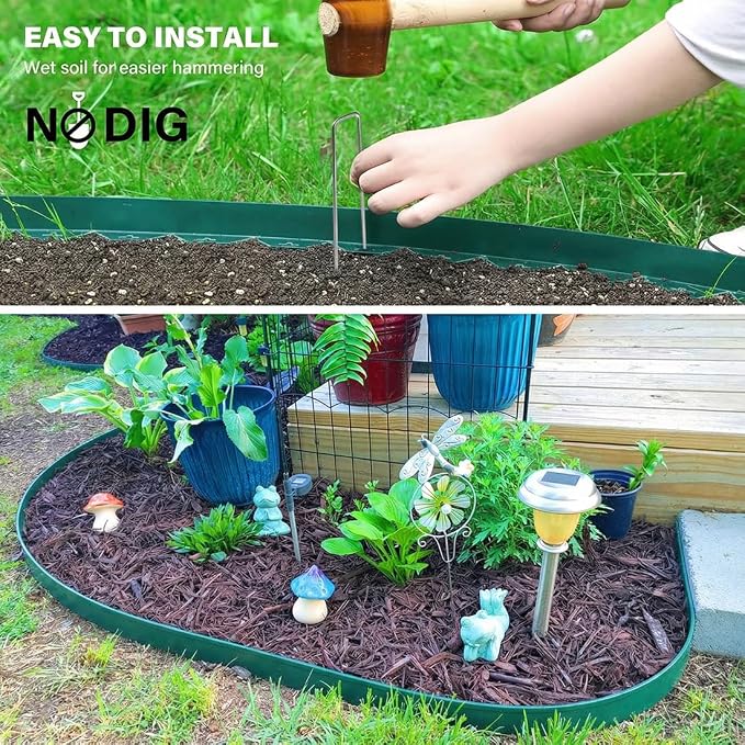 Landscape Edging, 3IN Tall Garden Edging Borders,Flexible Lawn Edging Border Kit,Mini Plastic Fence for Yard Flowerbeds,Grass (Green, 3 in x 49 FT)