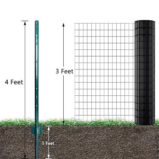 ARIFARO Fence Posts 4 Feet Sturdy Duty Metal Fence Post, Pack of 10, No Dig Garden U Post for Wire Fencing Steel Post for Yard, Outdoor Wire