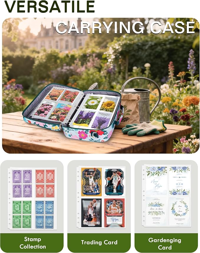 Seed Storage Organizer Binder with 20 PCS Reusable Seed Envelopes - 30 Pack Sheet Protectors Holds 120 Packets Envelopes, Flower