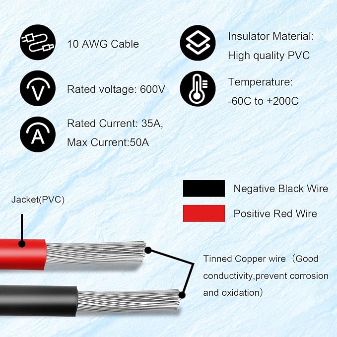 MOOKEERF Solar Panel to SAE Adapter Cable - 10FT 10AWG Solar Extension Cable for RV Solar Panel Caravan Battery Charger Kit with SAE Polarity Reverse Adapter