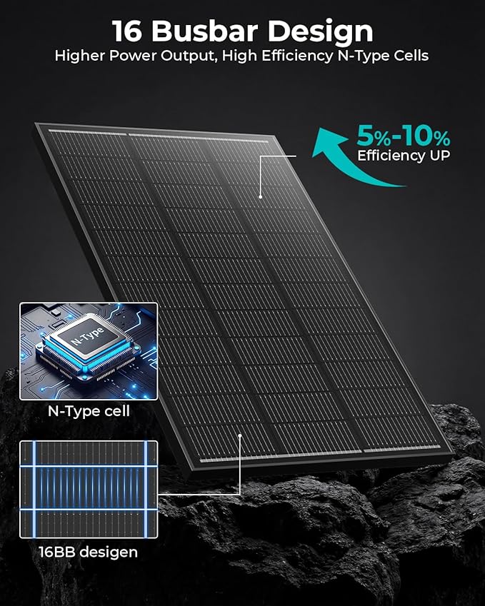 1000 Watt Solar Panels, 10 Pack 100W 12V N-Type 16BB High Efficiency Solar Panel Kit with 25.6% Conversion, Monocrystalline Solar Panels for Home, Farms, Cabins & Large Off Grid Systems