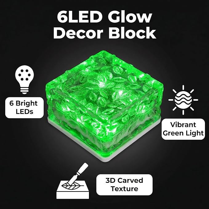 Solar Powered LED Acrylic Brick Lights, Multicolor Water Ripple Design, Waterproof In-Ground Landscape Path Lights for Outdoor Garden Patio Walkway (Green)