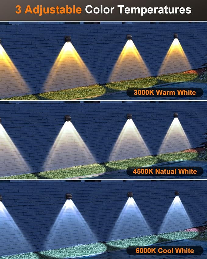 High Brightness Solar Fence Lights Outdoor, Larger Size Solar Lights with Dual Solar Panels, Waterproof Fence Lights Solar Powered for Stair, Step, Yard, Patio, Wall (8 Pack)