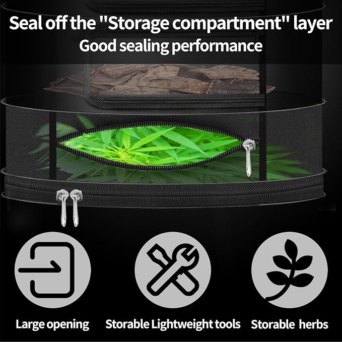 3 Layer Herb Drying Rack Hanging Mesh, Foldable with U-Shaped Zipper and Hooks, 17.72" for Herbs, Flowers, Fruits and Camping