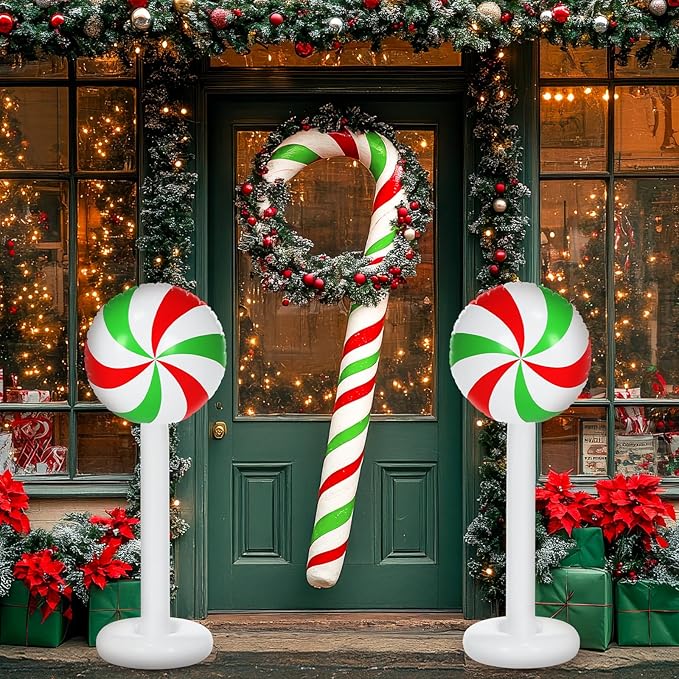Simgoing 4 Pcs Christmas Inflatables Candy Outdoor Decorations 4 FT Christmas Candy Inflatable Column Blow up Decoration for Winter Xmas Lawn Yard Garden Home Decor (Red, White, Green)