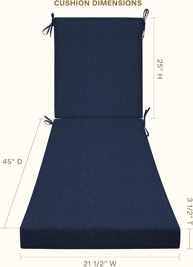 Honeycomb Outdoor Chaise Lounge Cushion for Patio Furniture, Water & Fade Resistant, Removable Cover, 21.5 x 70, Heritage Textured Solid Indigo Blue