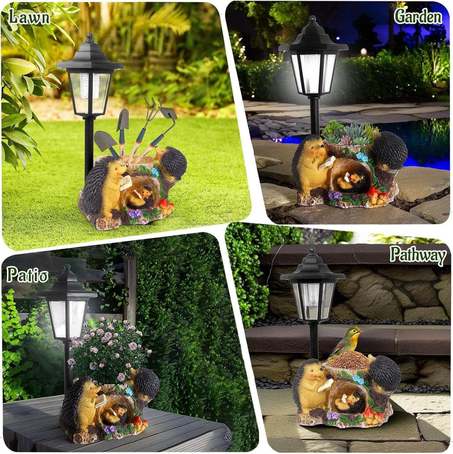 Solar Garden Statue Hedgehog Figurine,Flower Pots Planters Pots for Succulent,Garden Sculpture for Patio Balcony Yard Lawn Decor,Unique Gift for Dad Mom Grandma