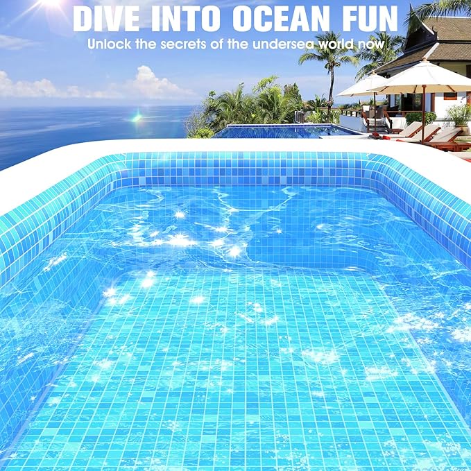 2026 Inflatable Pool with Canopy,Upgraded Blow Up Pool for Adults&Kids,Large Inflatable Pool with Seat and Big Backrest,Kiddie Pool with Shade,Kid Swimming Pool for Backyard 110"x63"x20"Cyan