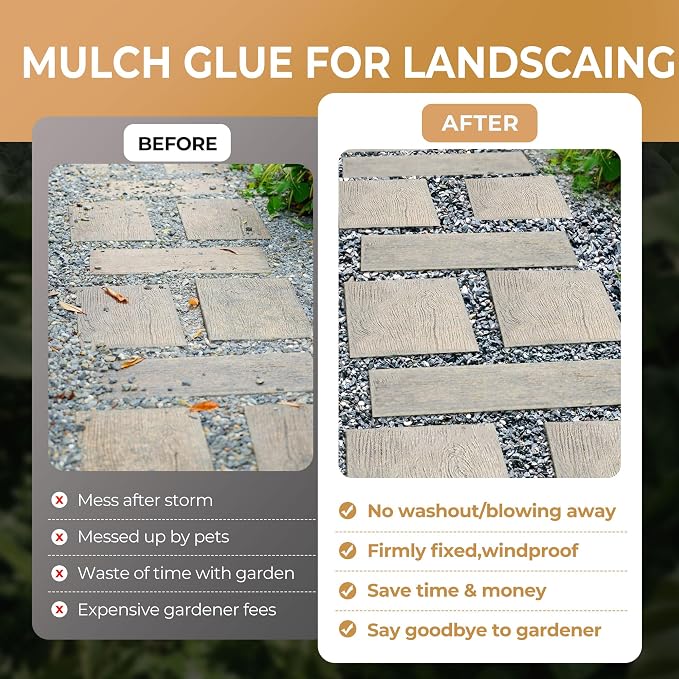 Mulch Glue - 68oz Mulch and Rock Glues for Landscaping, Pea Gravel & Bark, Strong Stabilizing Gravel Glue with Applicator Ready to Use Mulches Glues for Rocks Locking Most Mulches