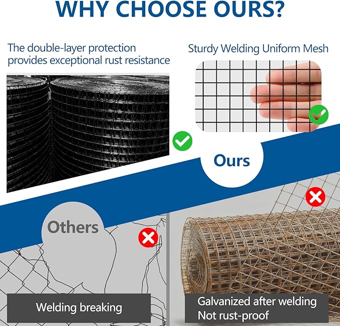 Black Hardware Cloth 1/2 inch 19Ga PVC Coated Wire Mesh Vinyl Coated Fence Welded Metal Chicken Wire Fencing Roll (1/2 inch 48in x 100ft)