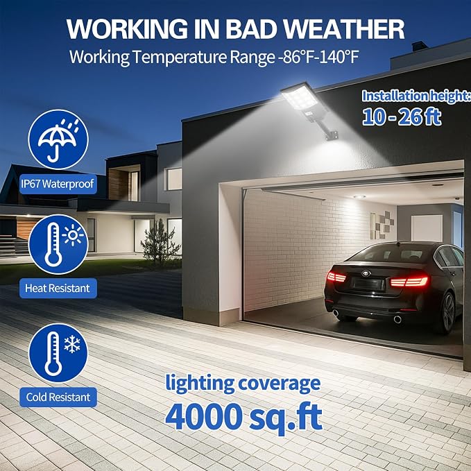 7000W Solar Street Light, Solar Street Lights Outdoor Waterproof IP67, Outdoor SolarLamp with Motion Sensor & Dusk to Dawn - Durable, Energy-Efficient SolarLighting for Garden, Yard, Driveway
