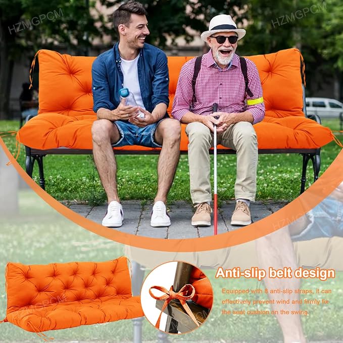 Premium 5" Thick Waterproof Outdoor Swing Cushions Sturdy Durable 2 Seat Replacement Porch Swing Cushions with Backrest&Ties Bench Cushion for Outdoor Furniture Backyard Patio (Orange)