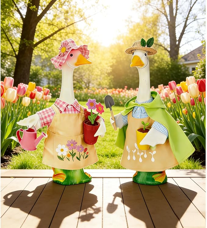 Gardener Porch Goose Outfits Spring Goose Outfit Cute Lawn Porch Goose Clothes Fits 23" Cement Plastic Goose Statue for Outdoor Garden Yard Patio Art Decor(Spring Sower)