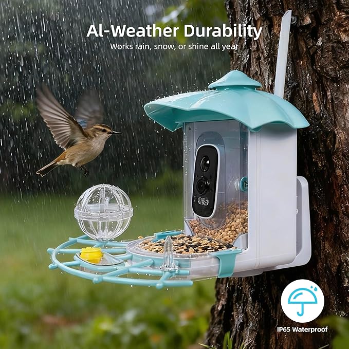 Bird Feeder with Camera,AI Identify Birds Species,Solar Powered,Auto Record Videos in Backyard,Instant Notifications,Ideal Gift for Family and Bird Lovers (Blue)