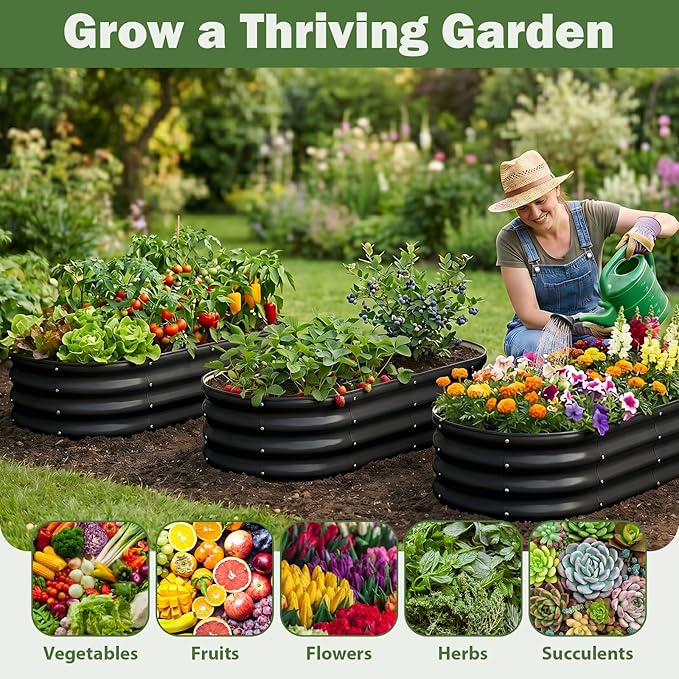 2 PCS Galvanized Raised Garden Bed 4x2x1 Ft, Oval Metal Outdoor Planter Box Kit with Safety Rubber Edge, Easy Assemble Bottomless Large Planting Container for Vegetable, Flower, Fruit, Grey