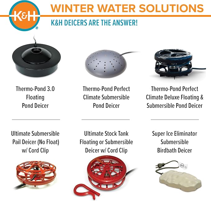 K&H Pet Products Pond Heater for Outdoor Ponds with Fish, Thermo-Pond 3.0 Deicer Keeps a Hold in the Ice for Oxygen Exchange for Live Fish, Energy Efficient, Safety Listed - 12in Black 100W