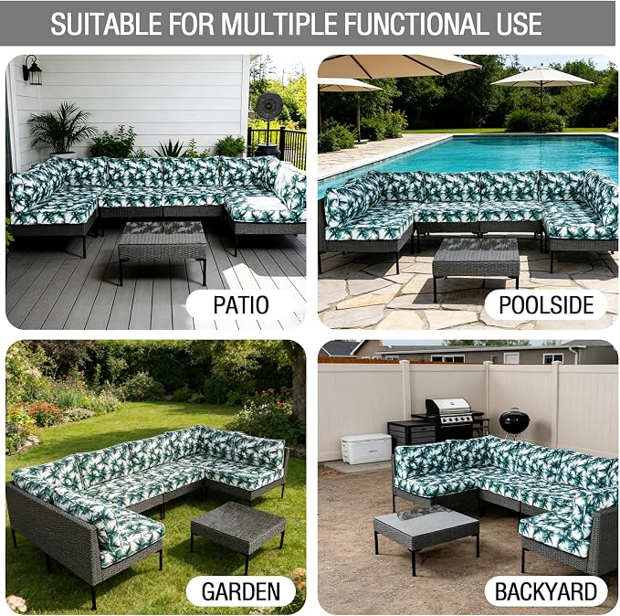 14 Pieces Patio Cushion Covers Replacement Outdoor Water-Resistant Couch Covers Splashproof UV-Resistant Furniture Protectors Sofa Slipcovers Set with Zippers, Cover Only