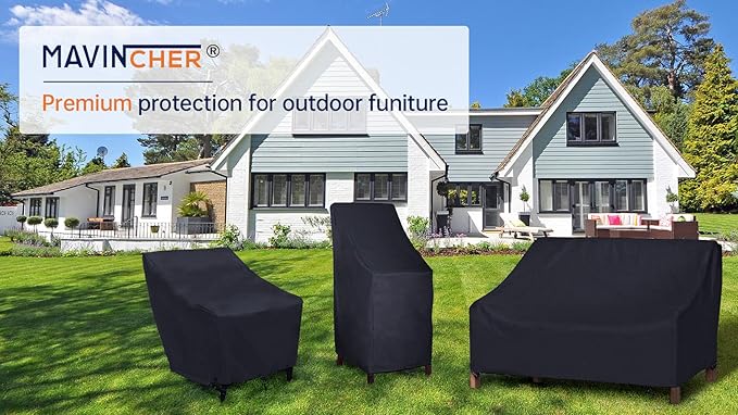 Stackable Patio Chair Covers, High Back Outdoor Chair Covers, 600D Heavy Duty Waterproof Lawn Outside Barstool Furniture Covers,Fits for 4-6 Stackable Dining Chairs,27"W x 27"D x 49"H,2 Pack