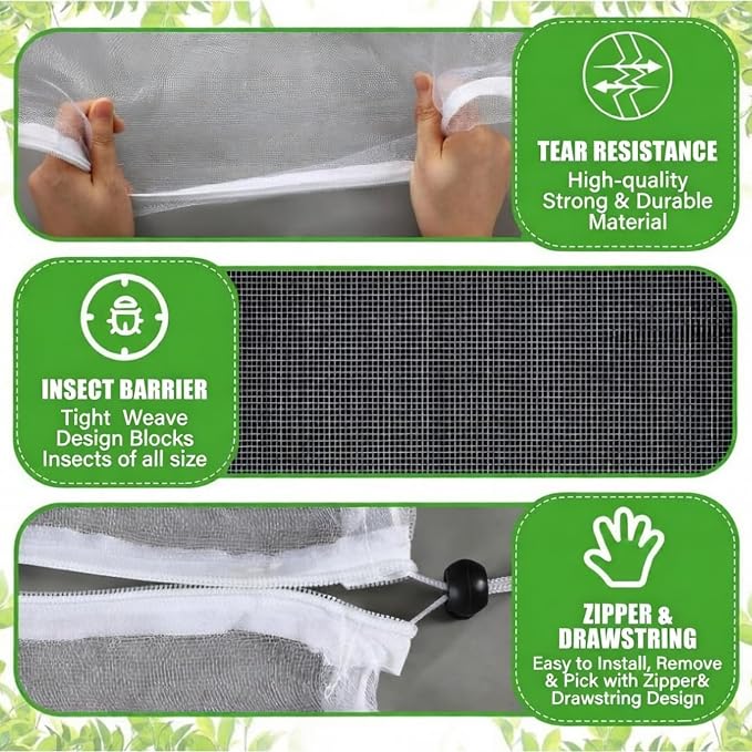 2 Pcs 10 x 14 ft Large Fruit Tree Netting for Protecting Fruit from Squirrels Birds Bug Deer & Rat Garden Mesh Netting with Zipper and Drawstring for Blueberry Peach Apple Garden Bushes