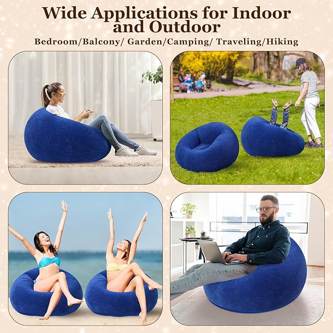Realspring Inflatable Bean Bag Chairs Outdoor Blow up Camping Chairs Inflatable Lazy Sofa Folding Portable Bean Bag Loungers Couch for Movie Night(Dark Blue,12 Pcs)
