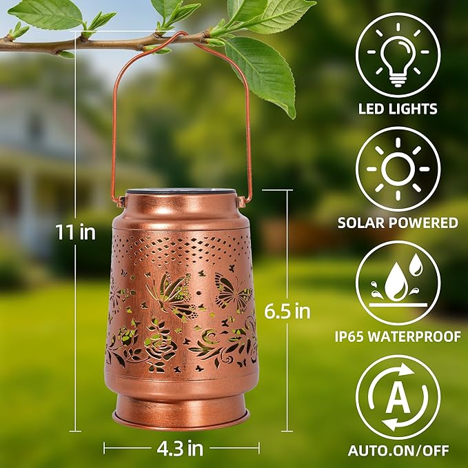 Solar Lanterns Outdoor Waterproof, Butterfly Birthday Gifts for Women Mom Grandma, Garden Hanging Solar Lantern Lights for Patio