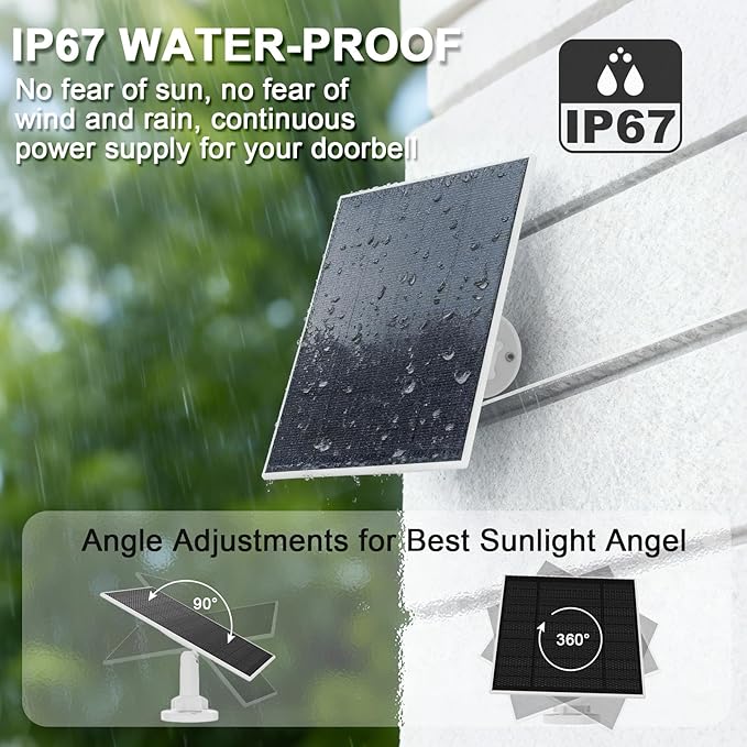 Solar Panel for Ring Doorbell (2024), 6W Ring doorbell Solar Charger for Battery Doorbells, Ultral-Thin Type-C Charging Port Solar Panel with 13.1Ft Charging Cable
