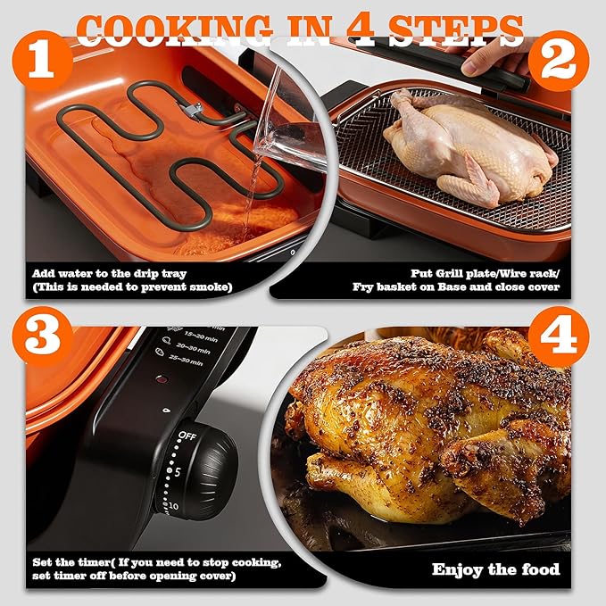 Electric Grill Outdoor, Techwood 3-1 Electric Grill for indoor/outdoor Cooking, 1300W Korean BBQ Grill with Timer Control Knob, Roast, Toast, Grill & More for Parties & Everyday Meals