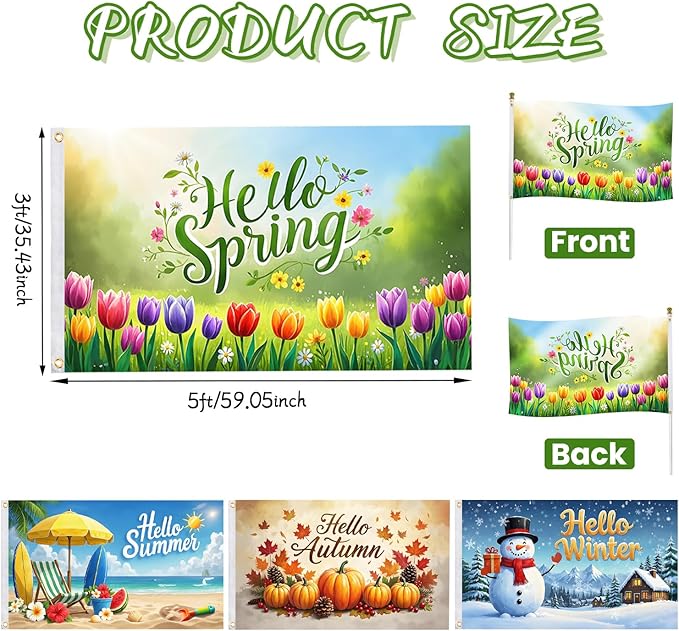 4 Pcs Garden Flag 3x5 ft Spring Summer Autumn Winter Flags – Double Sided Seasonal Banner with 2 Brass Grommets, Durable Polyester, Yard Decorations for Outdoor Parties, Photo Backdrop