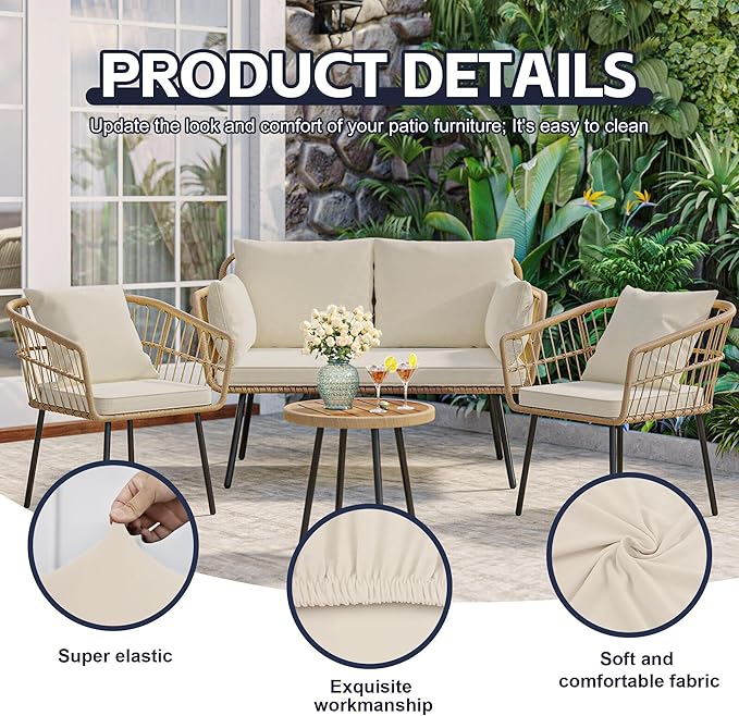 8Pcs Patio Cushion Covers,Outdoor Cushions Covers,Stretch Cushion Covers Replacement, Washable and Reusable Furniture Protectors(Beige)