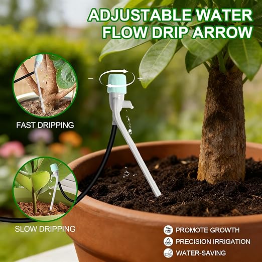 BZONE Dual Channel Automatic Watering System, Timer Drip Irrigation Kit for 20 Potted Plants, with Adjustable Programs & 3 Power Levels, 20 Emitters, 15M Hose for Indoor Garden