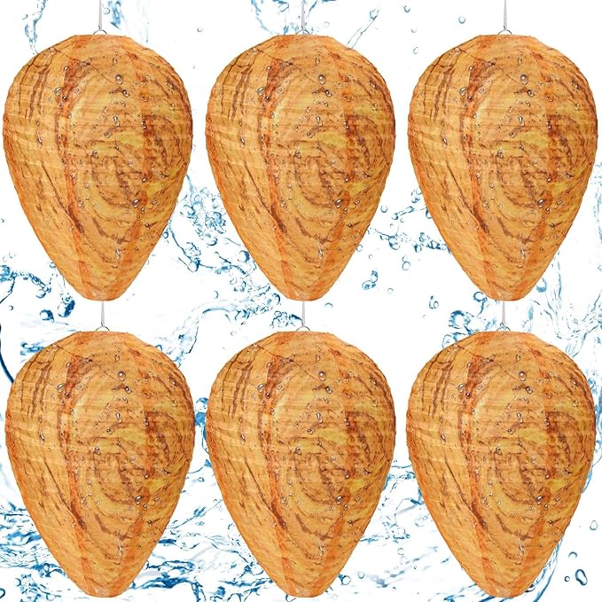 DECYOOL 6 Pack Wasp Nest Decoy Hanging Wasp for Wasps Hornets Yellow Jackets Outdoor Waterproof Material (Orange)