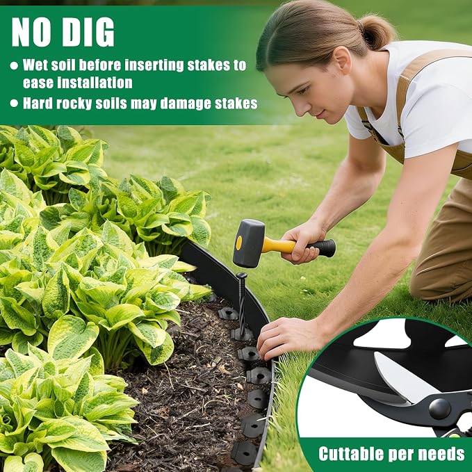 Landscape Edging Border - 3”x60’ Garden Edging Border with 60 Stakes, No Dig Lawn Edging for Landscaping for Garden Bed, Thickened Top Edge Flexible Flower Bed Border Edging for Outdoor
