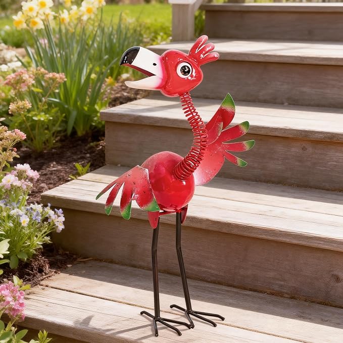 Natelf Funny Outdoor Metal Welcome Flamingo Garden Yard Statue | Waterproof and Rust-proof Whimsical Pink Bird Sculpture for, Porch, Patio, Backyard Decor, 21.46''