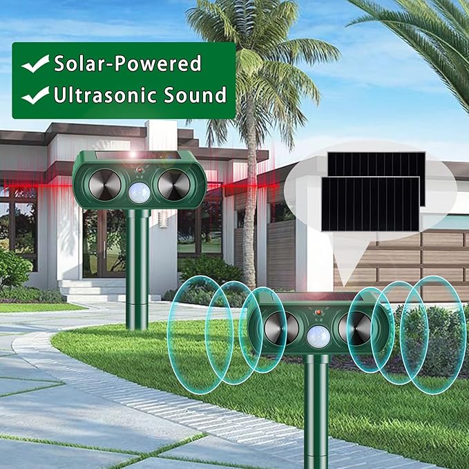 4 Packs Deer Repellent Devices 2026 Solar Power Animal Repeller with Motion Sensor & Ultrasonic Sound, Outdoor Animal Deterrent Devices for Garden Yard Patio to Repel Deer Cat Rabbit Raccoon Dog