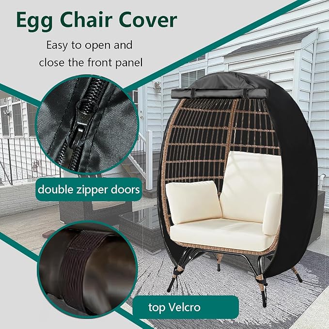 FLYMEI Wicker Egg Chair Cover Indoor Outdoor Lounger Chair Cover with Double Zipper for Wicker Patio Basket Chair, Waterproof, Dustproof and Anti-UV, 45.3" L x 23.6" W x 55.1" H