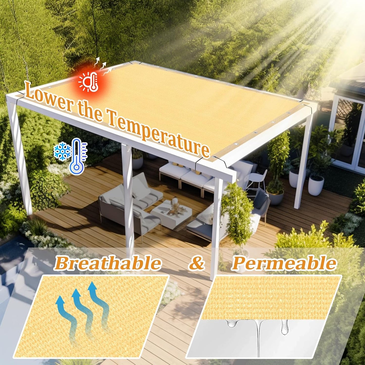 Shade&Beyond Customized Size 9' X 19' Shade Cloth with Grommets, 90% UV Protection UV Protection Mesh Tarp Sun Screens for Patio GN01, Sand