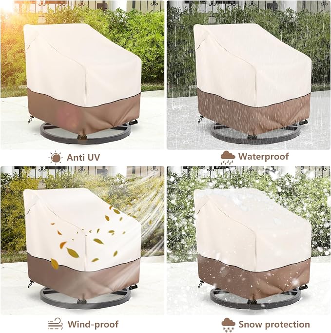 Patio Swivel Chair Cover 4 Pack,Waterproof Heavy Duty Outdoor Chair Covers,Outdoor Swivel Chair Cover for Patio Furniture Covers(30 W x 34 D x 38.5 H inches),Beige & Brown