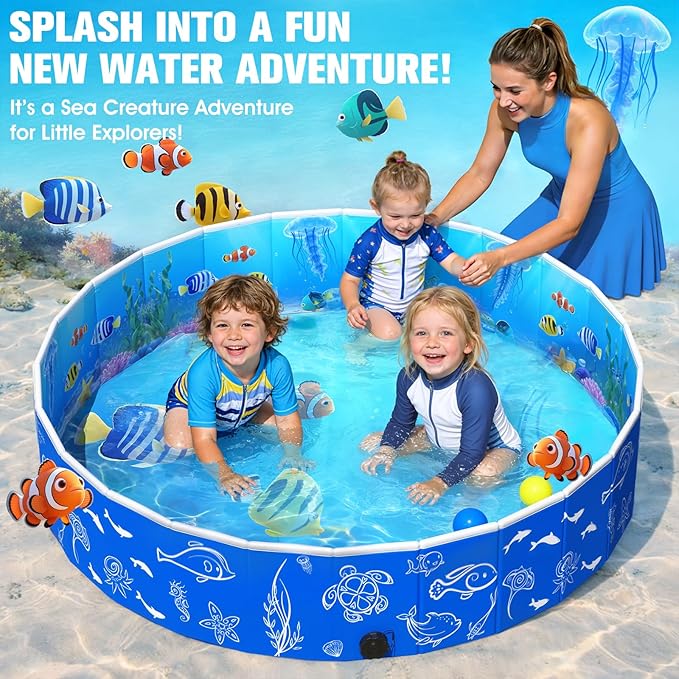 FizZeal Kiddie Pool with Canopy, 51in Foldable Toddler Pool,Pop Up Baby Pool with Shade,UPF 50+UV Portable Swimming Pool for Kids,Collapsible Baby Pool for Beach, Outdoor Toddler Pool for Backyard