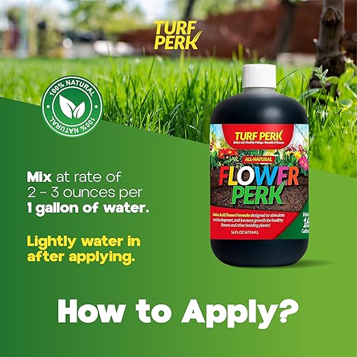 Turf Perk Flower Perk Amino Acid Flower Formula – 16 fl oz – Concentrate Makes Up to 16 Gallons – Amino Acid Plant Formula – for Flowers & Bedding Plants – Safe for Pets