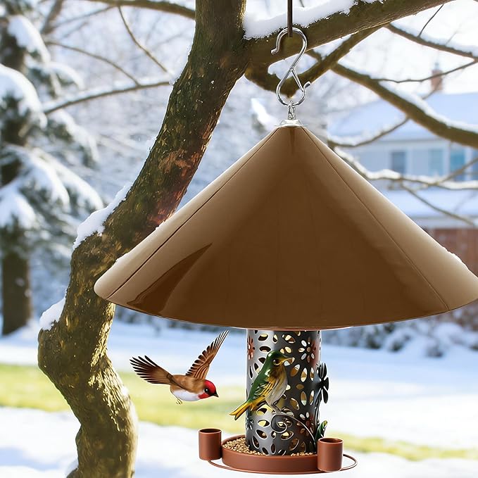 Bird Feeder Rain Guard,Squirrel Baffle,Squirrel-Proofs for Outside Shepherd's Hooks,Hanging Baffle for Feeder Pole 19-Inch (Brown)