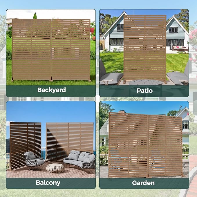 Privacy Screen Outdoor 72" Freestanding Privacy Panel with Stand, HDPE Decorative Privacy Fence with Louver Pattern, Patio Divider Screen, Privacy Screens for Outside, Balcony, Brown