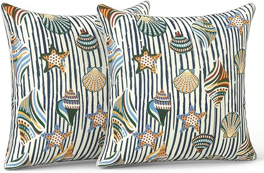 LVTXIII Outdoor Throw Pillows 20x20 Patio Waterproof Square Pillows with Piping Fade Resistant Accent Pillow for Spring Summer Garden Decoration, Set of 2, Crayon Shells