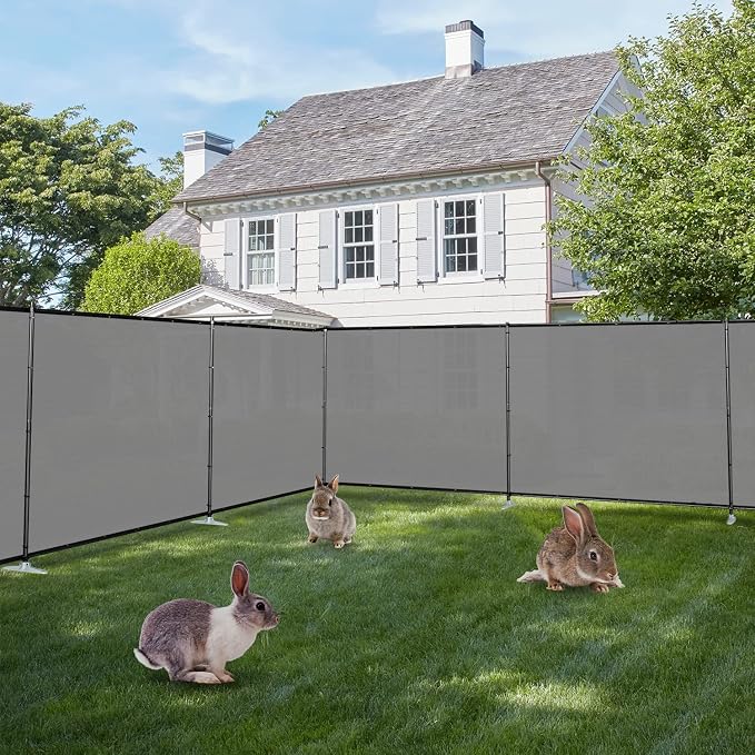 E&K 6'x133' Outdoor Privacy Screen Fence Panel Freestanding Backyard Patio Privacy Pool Fencing Temporary Garden Dog Fence with Iron Poles and Rails (Gray)