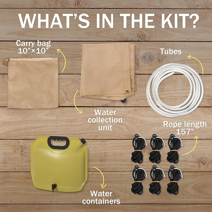 Tredre Hanging Rainwater Collection Kit: 5x5FT Waterproof Tarp & 2.2 Gal Foldable Water Tank | Portable Water Storage for Camping, Hiking, Emergency Survival | Garden, Off-Grid Use
