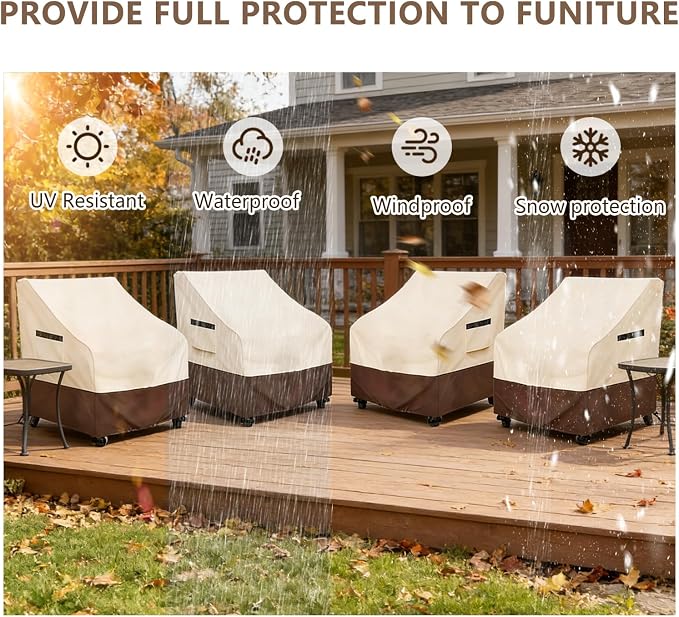 Rileytee Patio Chair Covers Waterproof, Heavy Duty, 4 Pack, Lounge Deep Seat Cover, Beige and Brown