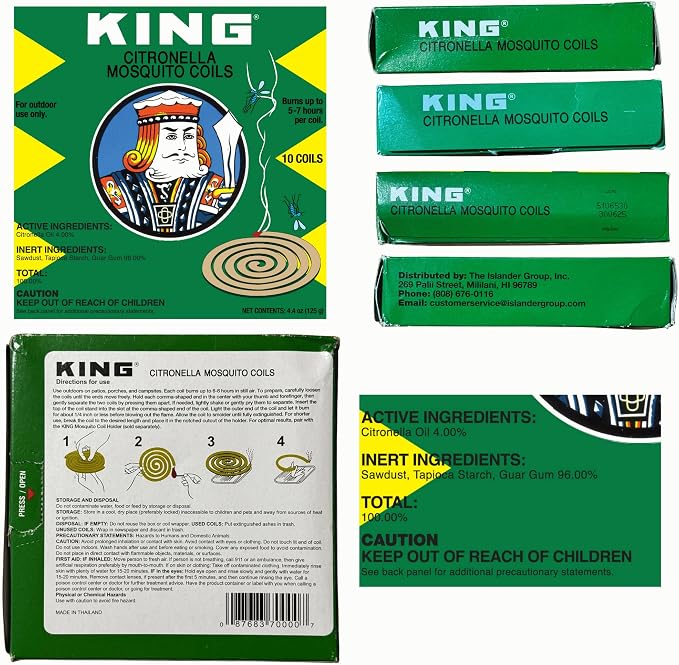 KING Mosquito Coils – Hawaii’s Most Trusted Citronella Protection – Each Coil's Scent Lasts up to 8 Hours (10 Coils)