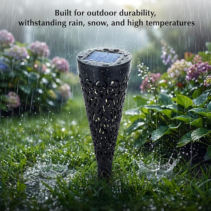 Hoikwo 4 Pack Hollow Out Solar Lights Outdoor Waterproof, Solar Pathway Lights Decorative Solar Garden Lights Landscape Lighting for Yard, Walkway