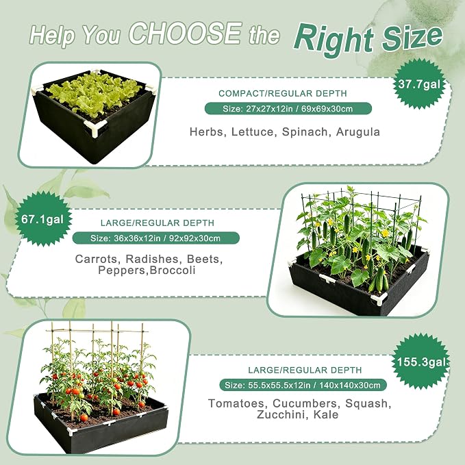 Breathable Felt Raised Garden Bed with PVC Frame, Heavy-Duty Square Planter Box for Vegetables, Herbs & Flowers, 3 Sizes– No Tools Assembly for Patio, Backyard Gardening（4.6*4.6*1FT 1PCS）