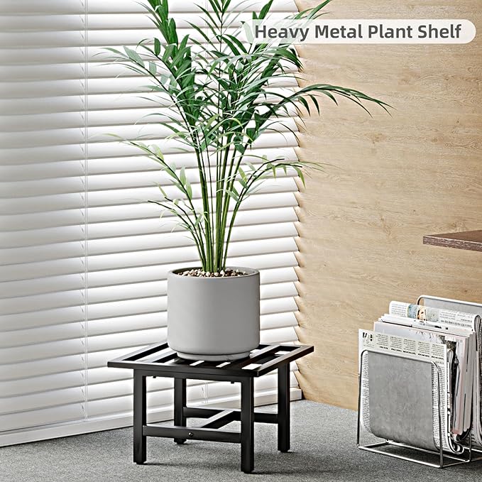 Heavy Duty Metal Plant Stand Outdoor, 330 lbs Wrought Iron Square Plant Stand Indoor, Rustproof Low Pedestal for Large Flower Pots, Patio, Balcony, Garden Decor 2 Pack Black
