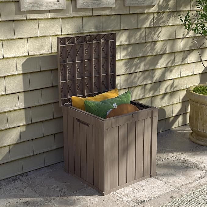 Outdoor Storage Box 50GAL Waterproof Resin Deck Box,Pool Accessories Supplies，UV-Resistant Lockable Package Delivery Bin for Garden Tools,Large Patio Outside Cushions,Chest,Furniture,Grey